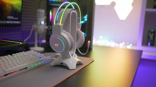 Mars Gaming MHRGBW, Auriculares Chroma RGB Flow, Micrófono Profesional, Sonido Espacial, Blanco